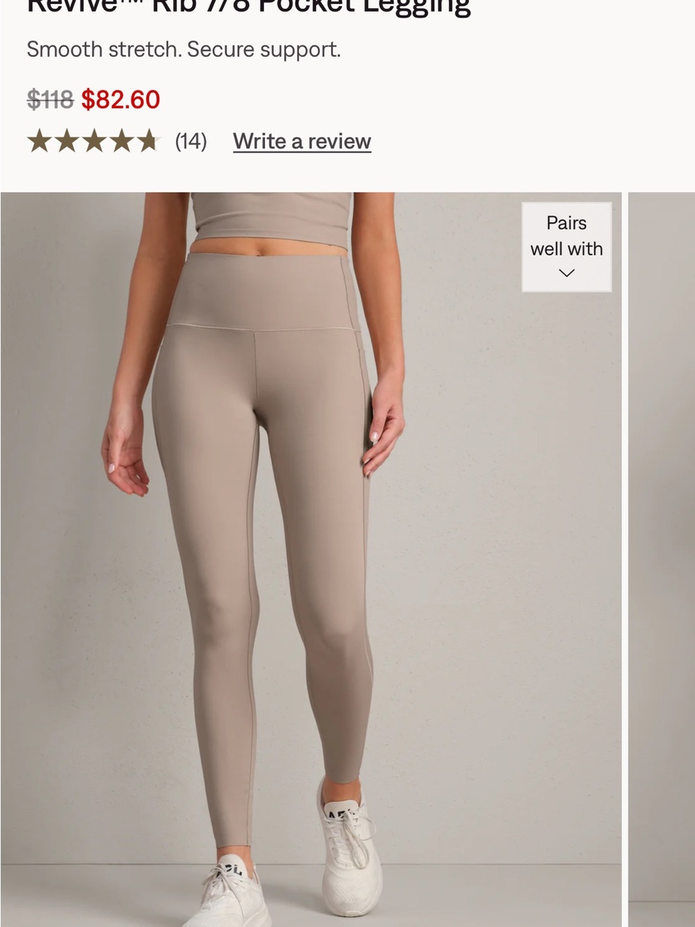RHONE Revive Rib 7/8 Pocket Legging in beige stone